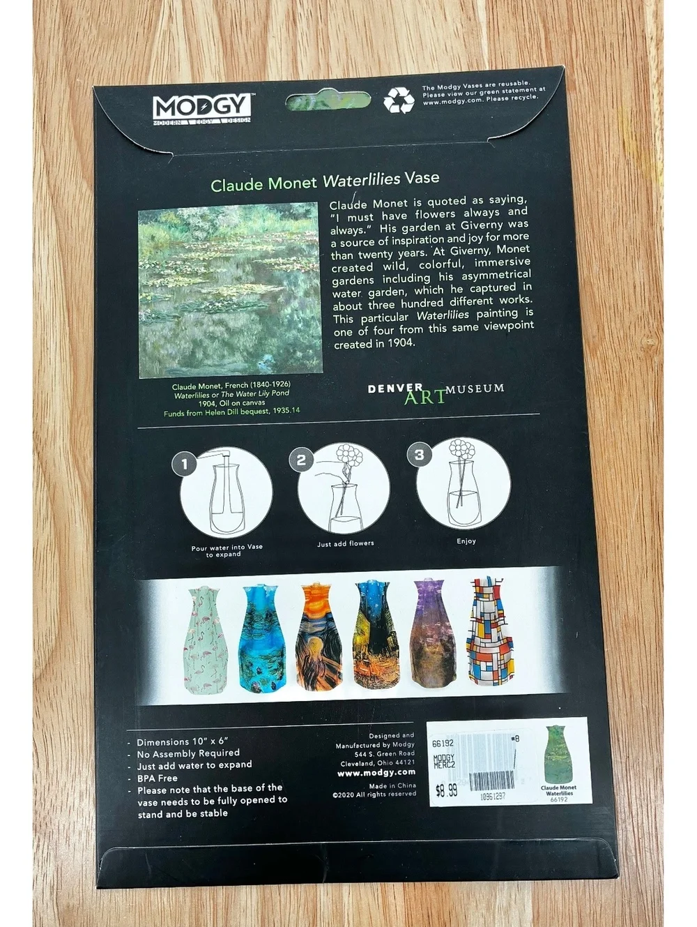 Claude Monet Waterlilies Expandable Vase Reusable BPA Free 10